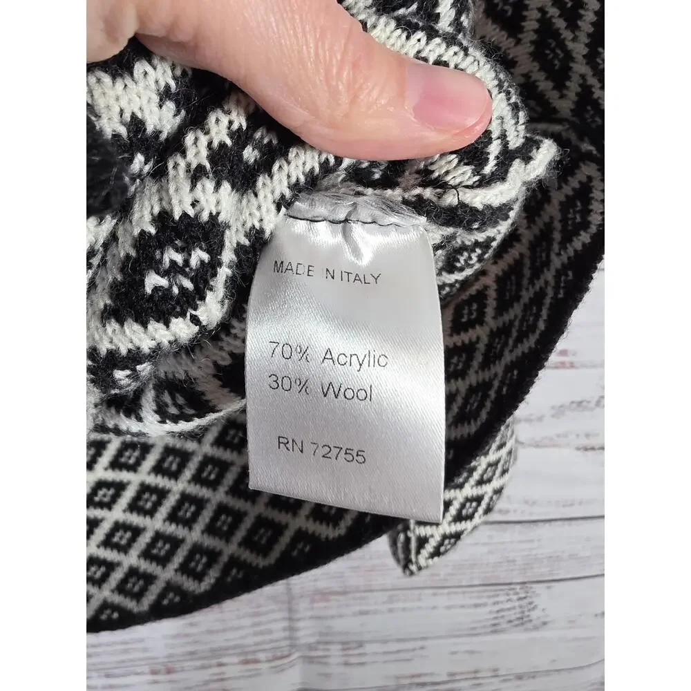 Gio & Gio Made in Italy Women's knit Cardigan Sweater Blk White Diamond Size M